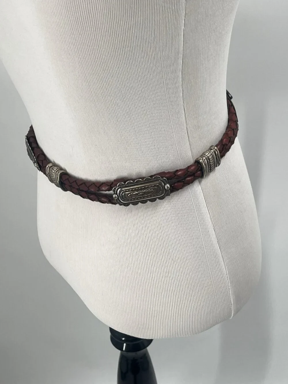 Vtg 1996 Justin Genuine Leather Belt Brown Braided Western Silver Buckle Sz 26